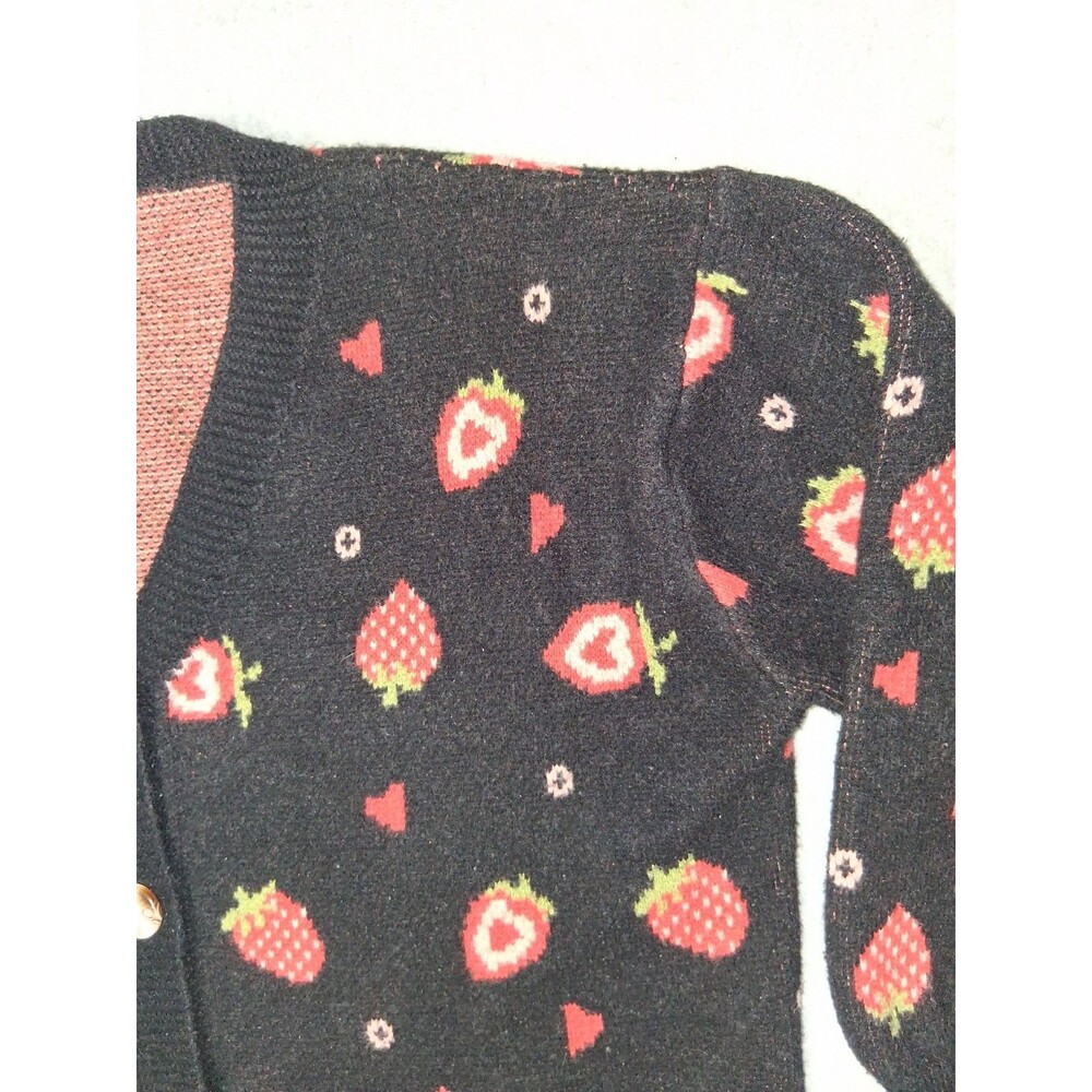 Cider Ballon Sleeve Button Up Cardigan Womens 1XL Black Strawberry Fruit Preppy - Picture 5 of 13